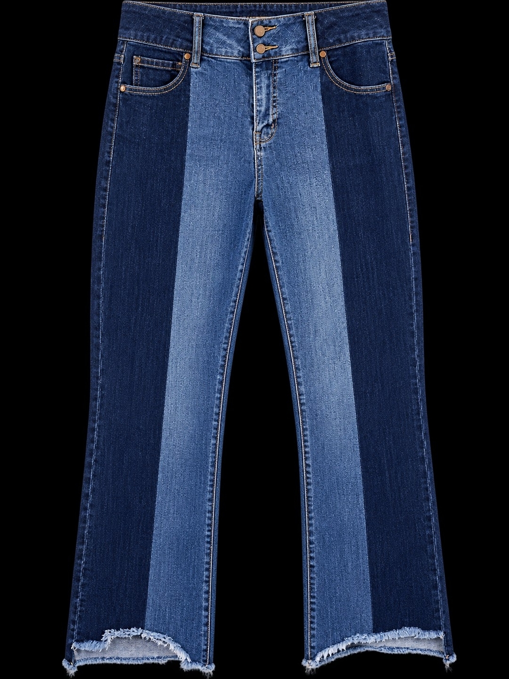CAbi Two-Tone Blue Stripe Cropped Jeans